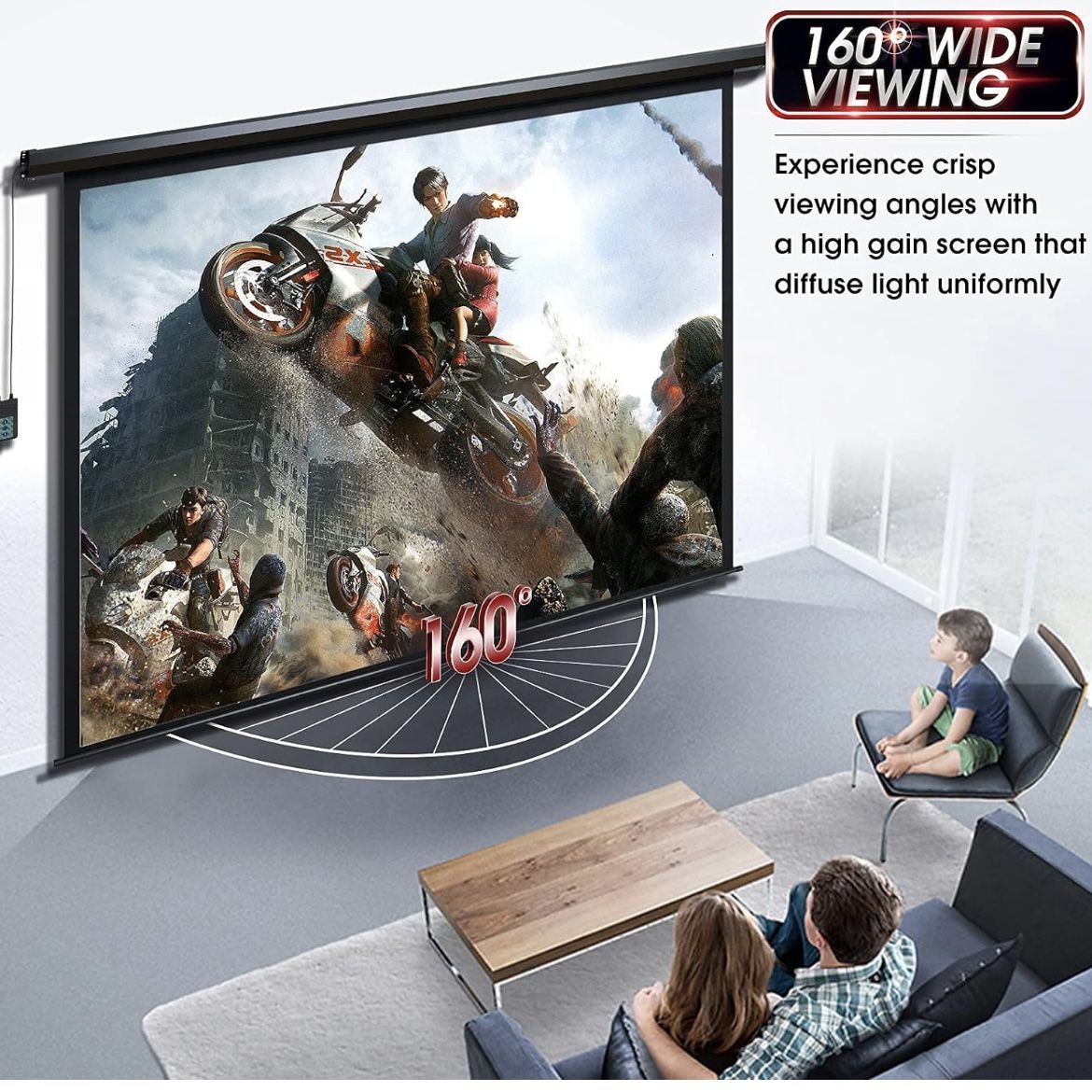 Aoxun 120" Motorized Projector Screen - Indoor and Outdoor Movies Screen 120 inch Electric 4:3 Projector Screen W/Remote Control