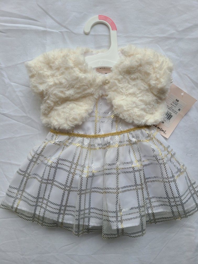 MIA AND MIMI Special Occasion NEWBORN Dress Tulle Lined Ivory, White, Gold