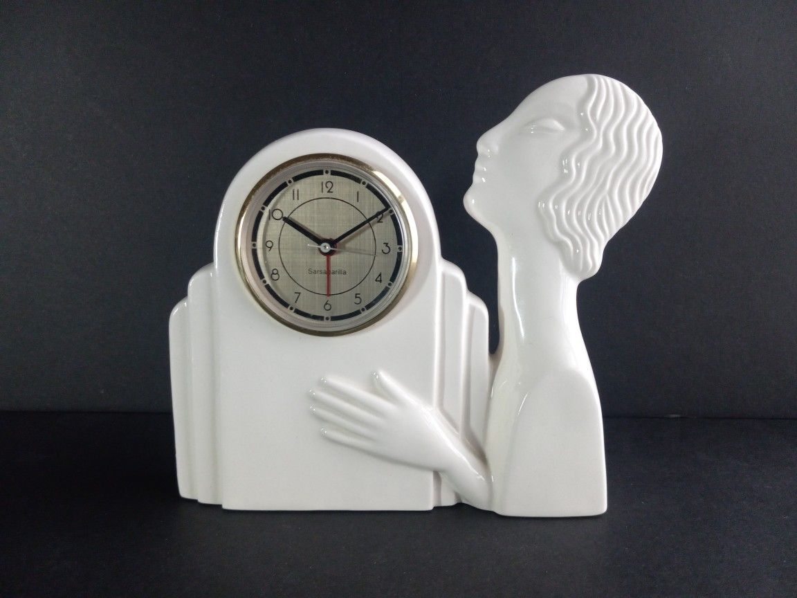 Sarsaparilla Deco Designs デスククロック　アールデコ Vintage 1983 Ceramic Figural Art Deco Style Desktop Clock