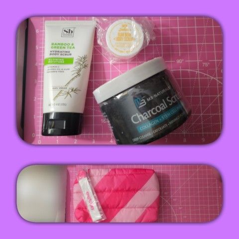 3pc BODY SCRUB BUNDLE W/ESTĒE LAUDER MAKEUP TOTE +4 HIGH-END FREEBIES