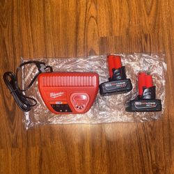 (2)Milwaukee M12 XC 6.0 Battery (48-11-2406) (1) M12 Charger (48-59-2401)