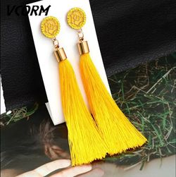 NEW... Bohemian Tassel Crystal Long Drop Earrings for Women Red Cotton Silk Fabric Fringe Earrings 2020 Fashion Woman Jewelry