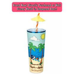 NEW Disney World Mickey Mouse Summer Beach Tumbler Stainless With Umbrella Straw