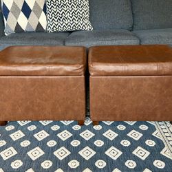 Set of 2 Storage Ottomans (Faux Leather) 23.5” x 16.5” x 17.5”