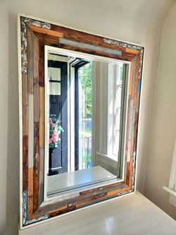 Large Pier 1 Imports Rustic Farmhouse Style Reclaimed Wood Plank Mirror