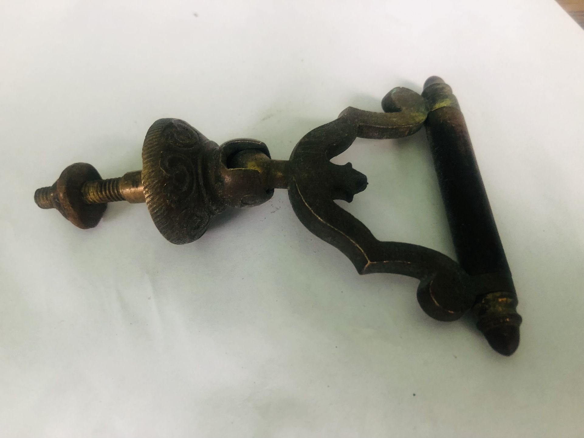 Antique  Solid  Brass Dresser  Handle With Wood In Center 3 inch 