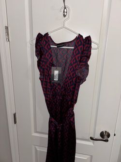 PrettyLittleThing Burgundy and Navy Geometric Midi Dress - NWT - Size 12