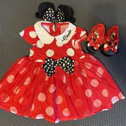 Disney Baby Minnie Mouse Dress W/ear Headband 