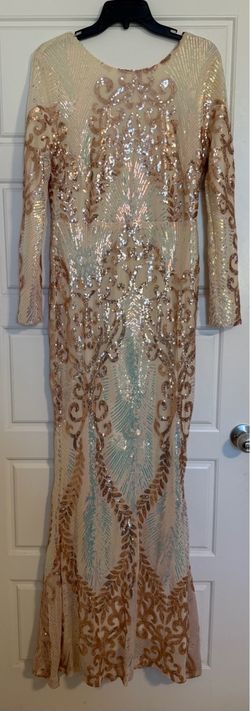 Rose Gold Sequin Long Sleeve Maxi Gown