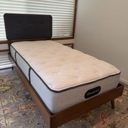 Beautyrest Twin Mattress and Mid-Century Modern Wood Bed Frame