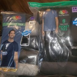 T-Shirts. 2 - 6 packs. Fruit of the Loom pocket T-shirts  2X(Buy All 3, Sweatpants, T-shirts And Socks For 70$)
