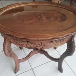 Vintage Hand Carved Table W/glass Top