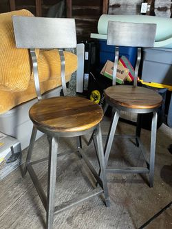 Set of 2 Industrial Bar Chairs Low Back