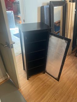 Black Wood Cabinet with Glass Door and Shelves