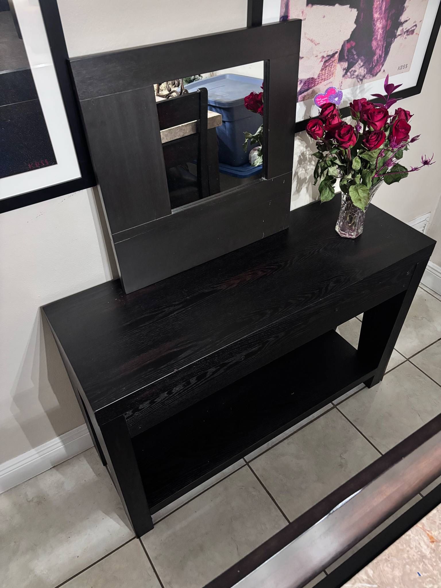 Solid Wood Foyer Table With 3 Drawers & Mirror 46”Lx16”Wx30”H