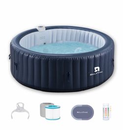 Used-ROUND INFLATABLE HOT TUB - BLUE PATTERN