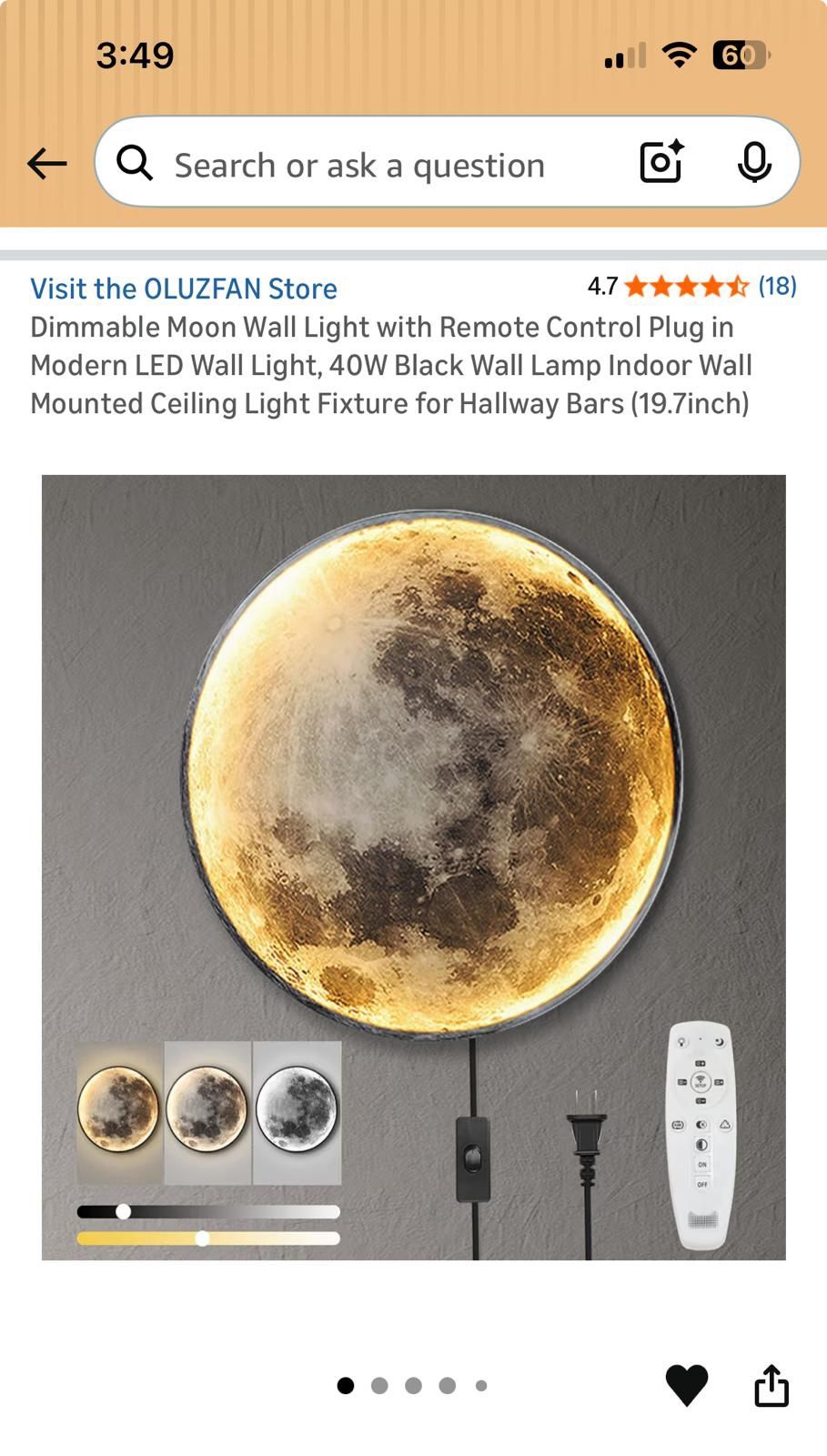 Dimmable Moon Wall Light