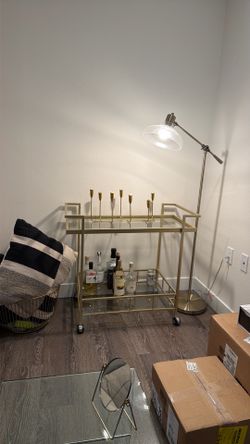 Modern Gold Bar Cart + Floor Lamp – $220for Both