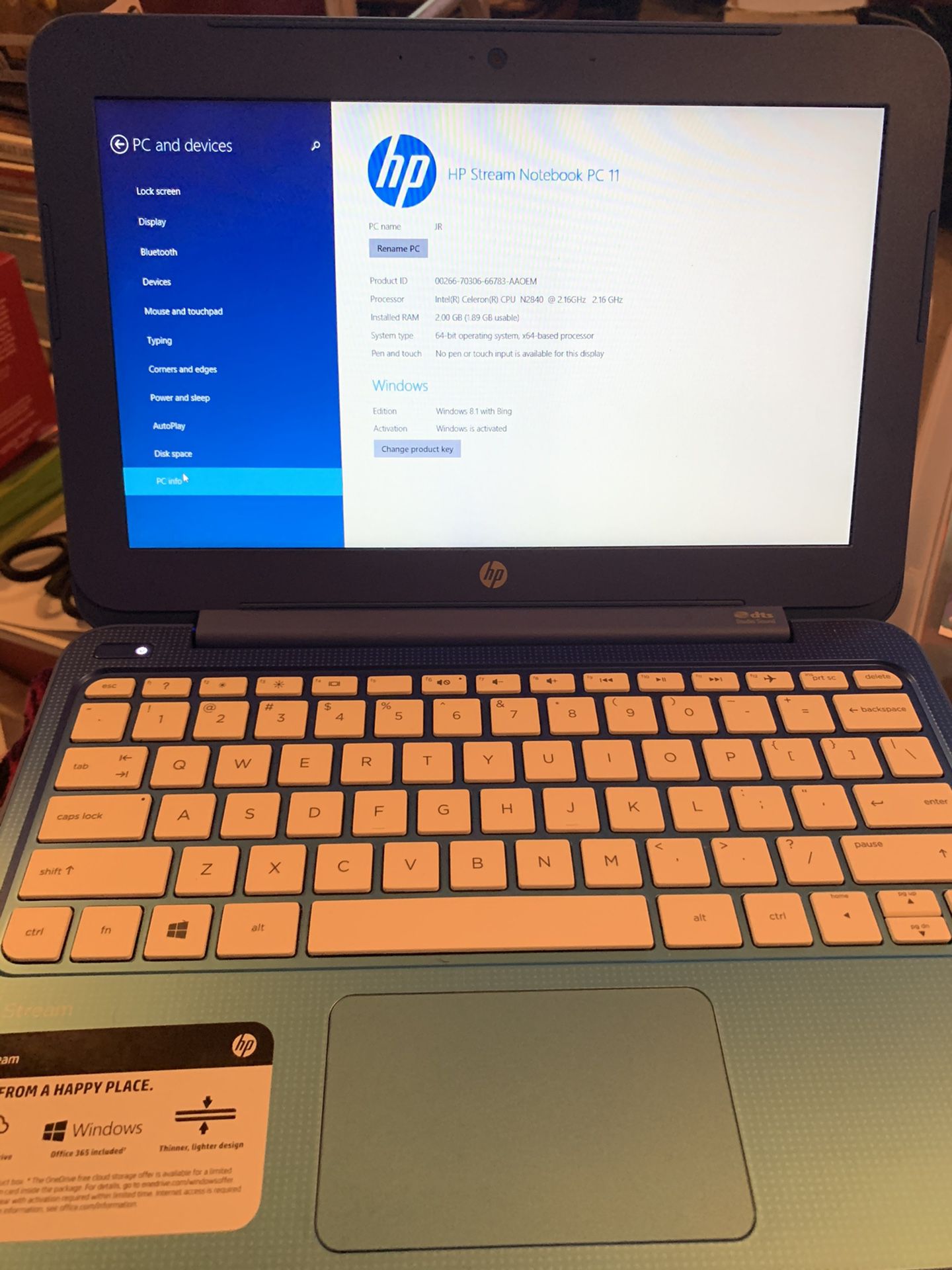 HP Steam 11-D010WM Notebook, Laptop 11.6in, 2GB RAM, Intel Celeron Blue