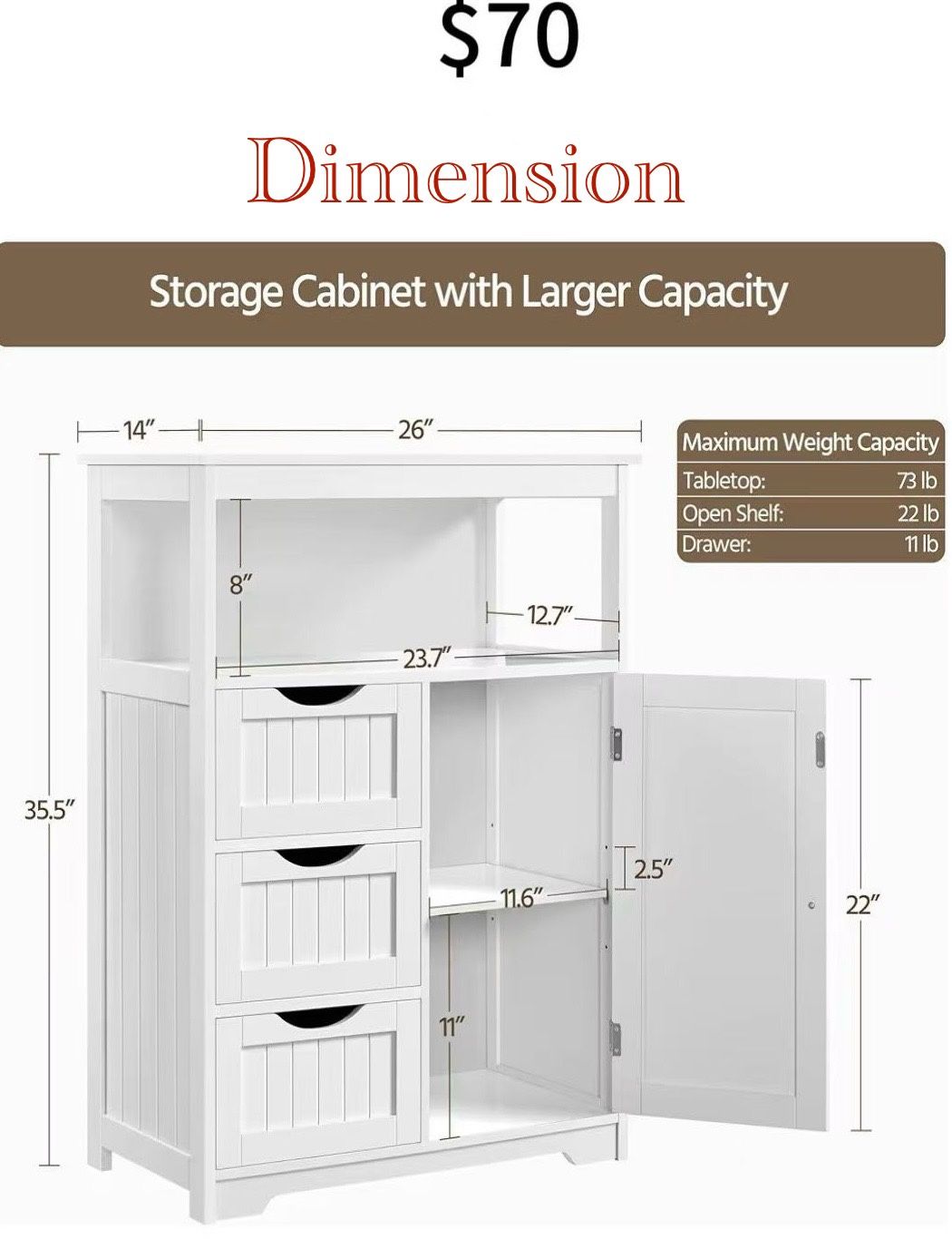 😀 Yaheetech Bathroom Storage Cabinet Bathroom Floor Cabinet Freestanding Storage and Organizer with Door, 3 Drawers, Adjustable Shelf, 35.5 Inches