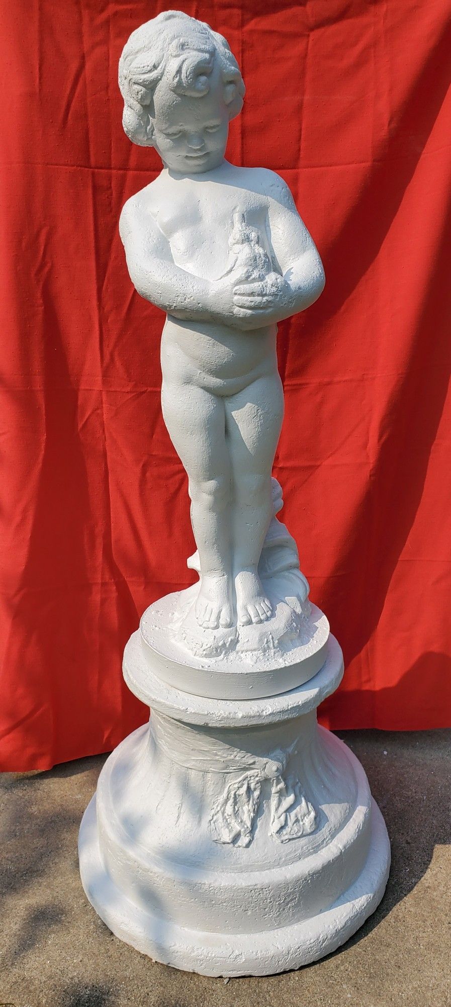 Solid Cement 52" Tall Angel Statue and Large Pedastal