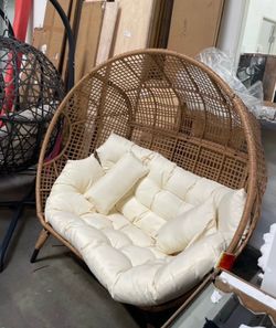 Assembled Oversized Outdoor Double Seat Egg Chair Indoor Outdoor 2 Person Egg Wicker Loveseat Chair