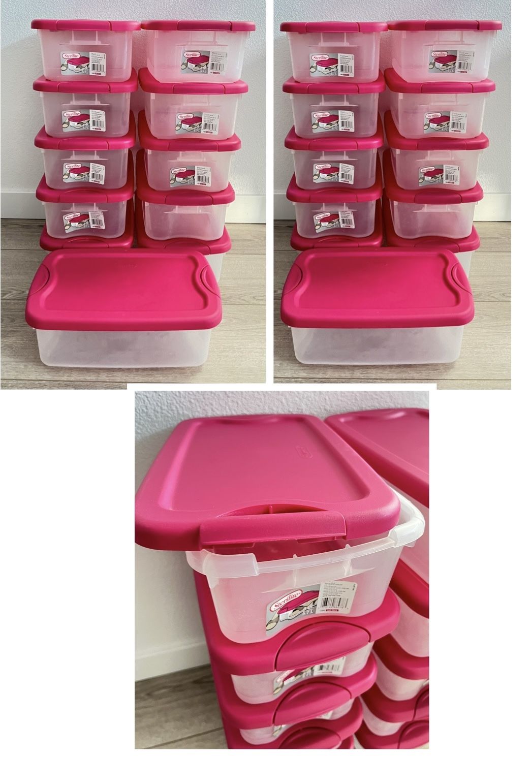 Shoe boxes 11 with hot pink lids