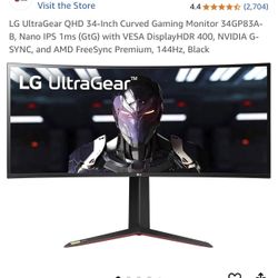 LG UltraGear QHD 34-Inch Curved Gaming Monitor 34GP83A-B, Nano IPS 1ms (GtG) with VESA DisplayHDR 400, NVIDIA G-SYNC, and AMD FreeSync Premium, 144Hz,