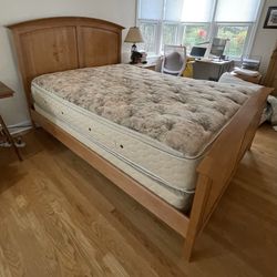 Oak queen size bed frame (and mattress)