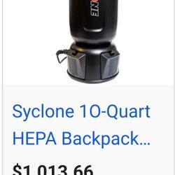 Sycline Commercial 10-quart Hepa Backpack Vacuum 