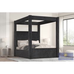CANOPY PLATFORM BED BLACK FABRIC  (BMB03) QUEEN $699 E KING OR CAL KING $$749 DELIVER AVAILABLE  
