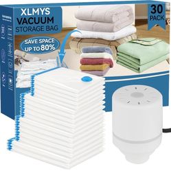 Vacuum Seal Bags for Clothing with Electric Pump, 30 Pack(2 Jumbo,5 Large& Medium&Small, 2 Cube,10 Roll Up) Vacuum Storage Bags, 80% Space Saver Vacuu