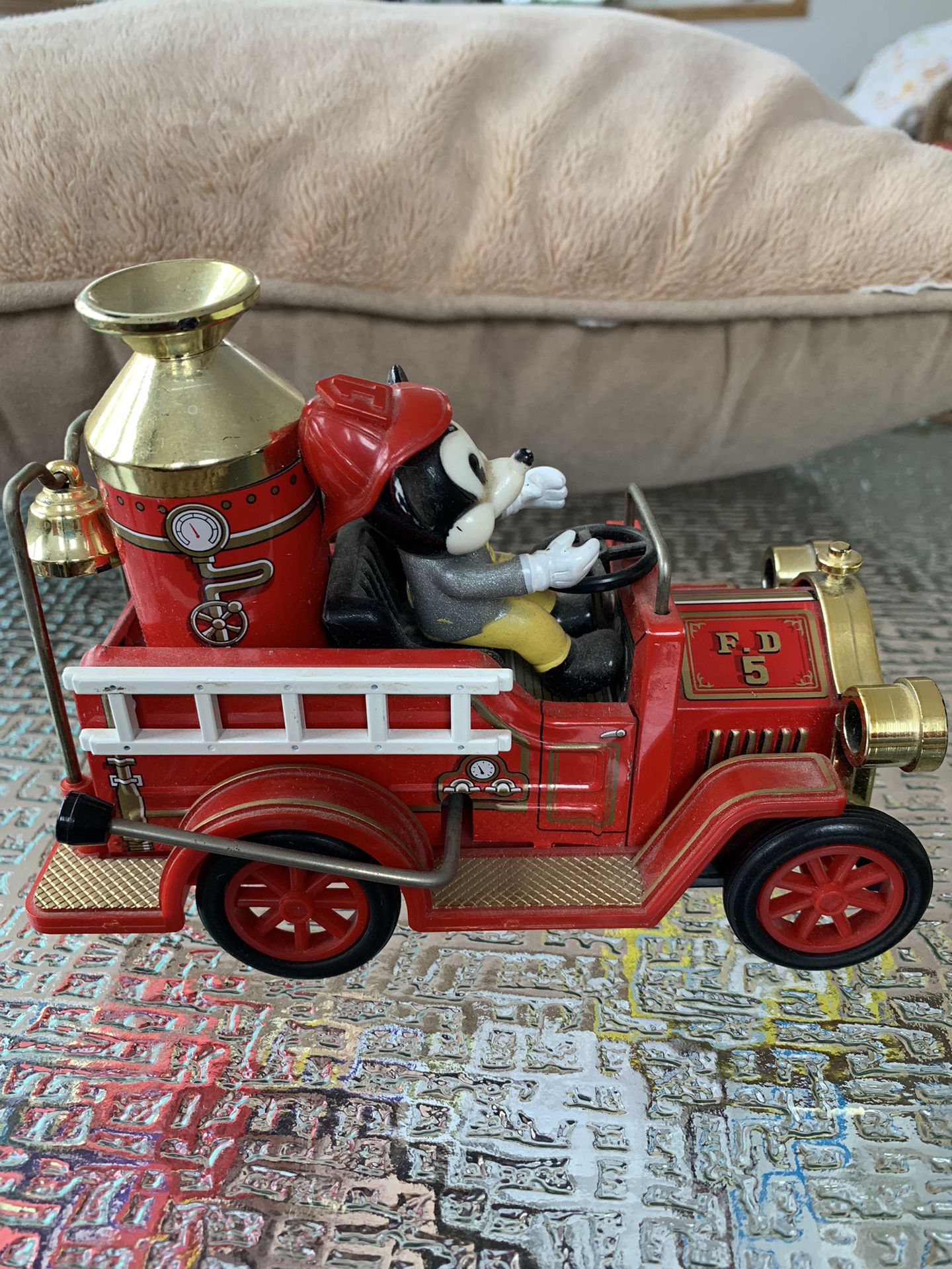 Vintage Disney Mickey Mouse On Old time Firetruck 