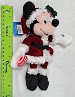 New With Tags Vintage Disney Christmas Xmas Holiday Santa Claus Mickey Mouse Plush Doll