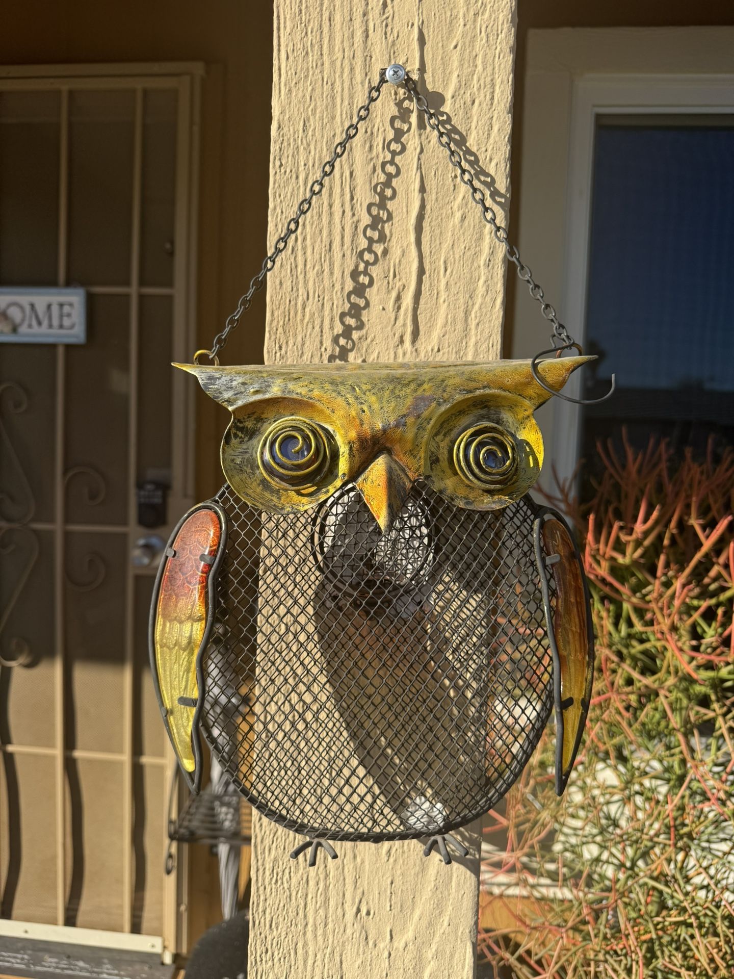 Metal Owl Bird Feeder Potpourri Hanging Wall Art Piece Mesh Wire 12' Tall