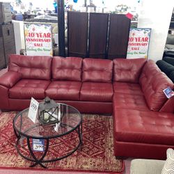🇺🇸HUGE Blowout Furniture Sale!🇺🇸 Brand New Faux Leather Red Sectional! $50 Down Takes It Home Today!