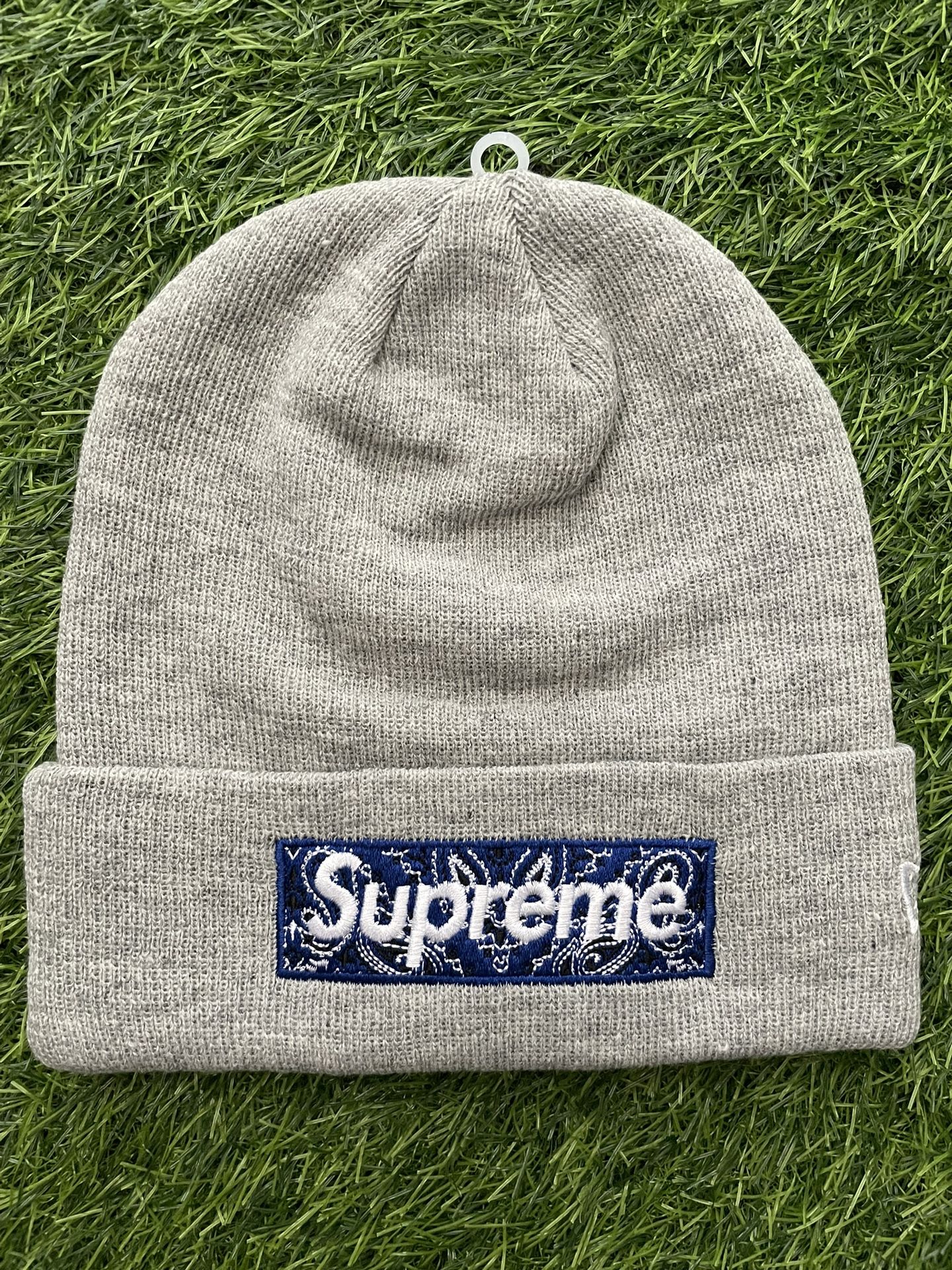 Supreme New Era Bandana Box Logo Beanie FW19 Heather Grey