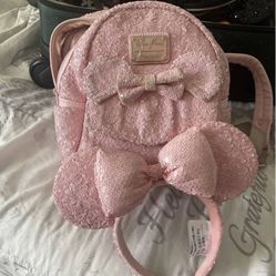 Disney parks millennial pink Loungefly mini backpack And Matching Ears 