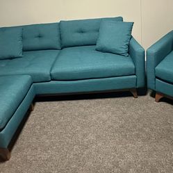 MCM style couch, chair & ottoman