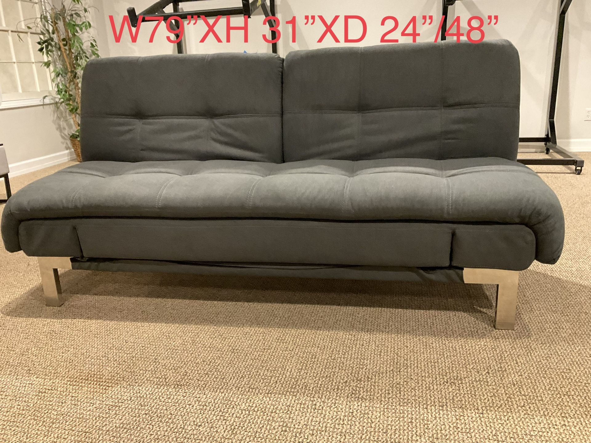 New Futon Sleeper Sofa Gray Fabric Upholstered
