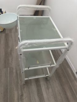 “3-Tier Glass & Metal Rolling Bar Cart”
