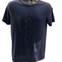 Minimalist Cut-Out Hand Heart Gesture T-Shirt | NCS Brand | Navy Blue  - Size Medium 