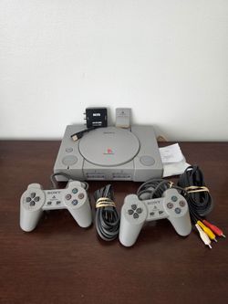 Sony Playstation 1 console SCPH-1001 with OEM 2 controllers, power cord AV cable & new HDMI adapter