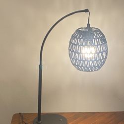 Boho Style Handmade Woven Rattan Table Lamp With Black Met Base H23”