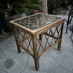 Glass Top Rattan Side End Table
