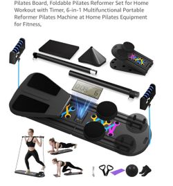 Pilates Board, Foldable Pilates Reformer Set for Home Workout with Timer, 6-in-1 (m30)