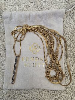 Kendra Scott Gold Tone Multi Strand Layered Crystal Bar Pendant Necklace