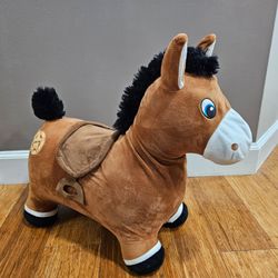 Waddle Western Bouncy Horse Plush Inflatable Hopping Toy Sheriff Pony Brown