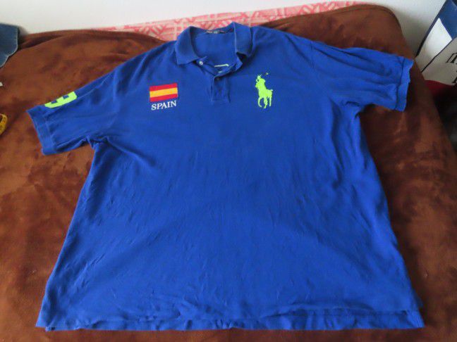 Vintage Polo Ralph Lauren Shirt Mens Spain Big Pony Blue #3 2XB