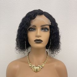 New! Unused! 10” Wavy Bob Wig Human Hair, 200% Density Left Side C Part, Glueless Lace Front (6”x4”) (not ear to ear), combs, adjustable straps and el